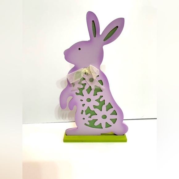 12” Easter Bunny/Rabbit Purple and Green Wooden Cut Out - Picture 1 of 4